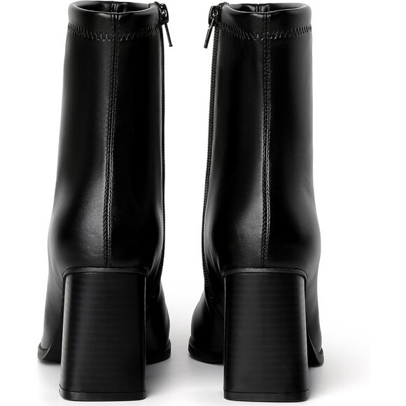 Women's Black Chunky Block Heel Square Toe Side Zipper Short Booties - Picture 7 of 9